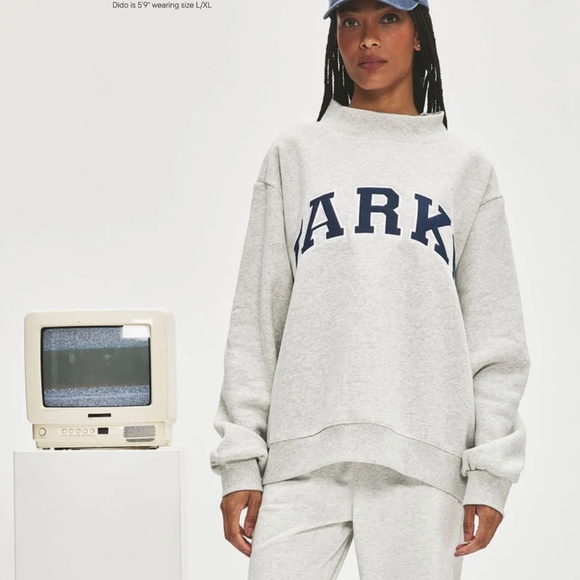 PARKE Nostalgia Varsity Mockneck Classic Grey + Denim NWT - Picture 9 of 9